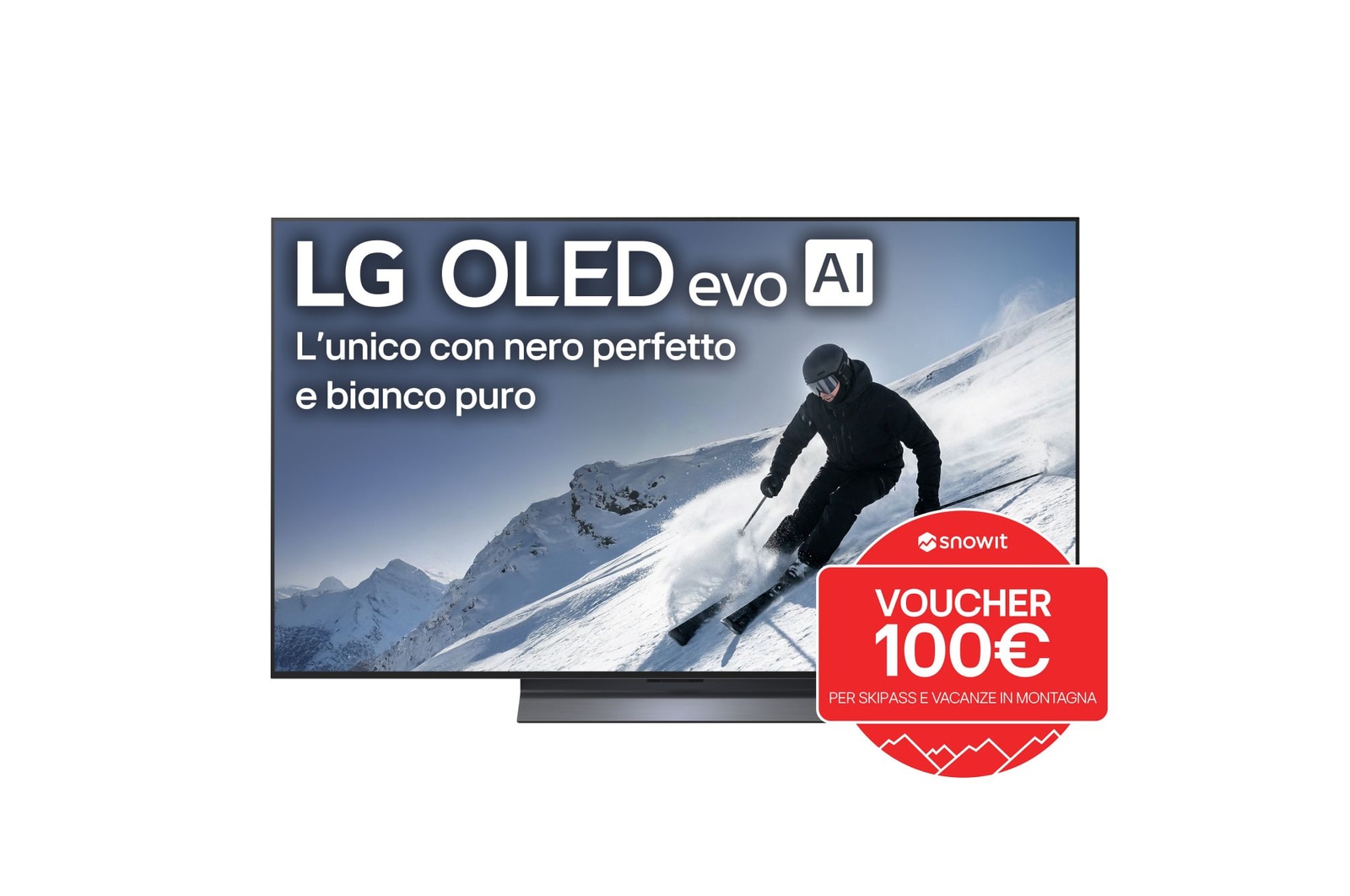 Vista frontale di una TV 55 pollici LG OLED evo AI C5 4K Smart TV 2025 OLED55C55LA con voucher snowit
